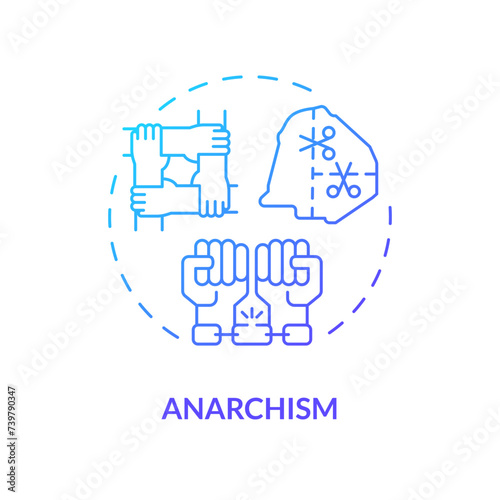 Anarchism political movement blue gradient concept icon. Decentralization policy. Classless autonomy. Individual freedom. Round shape line illustration. Abstract idea. Graphic design. Easy to use