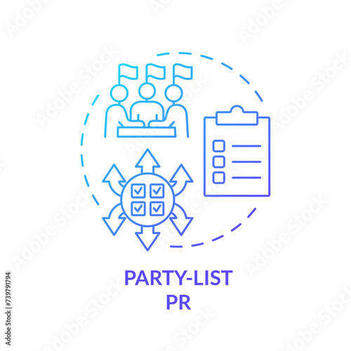 Party-list PR blue gradient concept icon. Democracy election, lobbying. Electoral voting system. Government structure. Round shape line illustration. Abstract idea. Graphic design. Easy to use