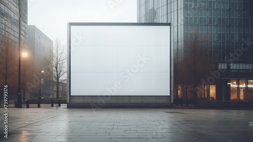 City street hall with blank billboard poster frame for business advertising concept.