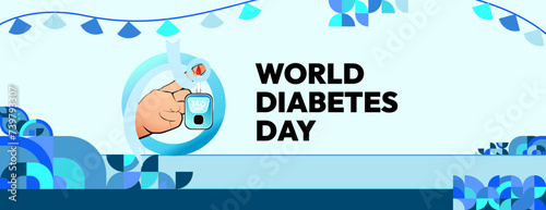 World Diabetes Day banner for awareness and concern. Geometric banner for International Diabetes Day.