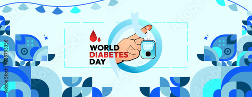 World Diabetes Day banner for awareness and concern. Geometric banner for International Diabetes Day.