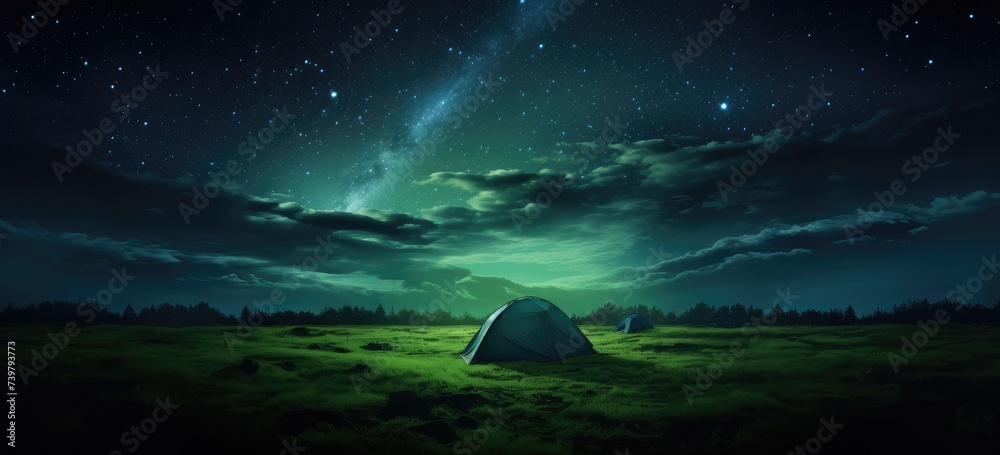 Serene Campsite Under a Dazzling Milky Way in Starry Night - Generative AI
