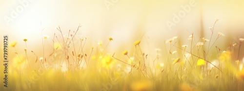 Golden Morning Light Shining Through Spring Meadow Flowers - Generative AI