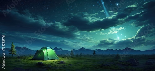 Serene Campsite Under a Dazzling Milky Way in Starry Night - Generative AI