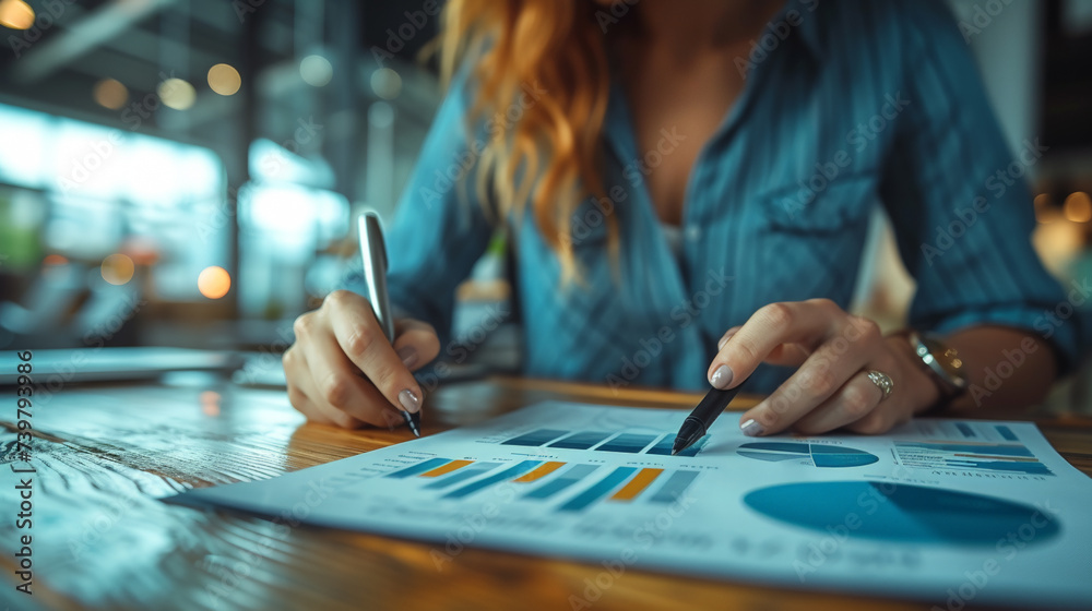 Fototapeta premium Business hand working with data analysis background