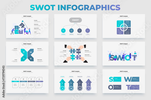 Set of SWOT infographic templates for business presentation. Abstract diagrams and flat illustrations (ID: 739794543)