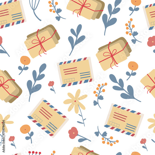 Mail delivery flat design flowers seamless pattern