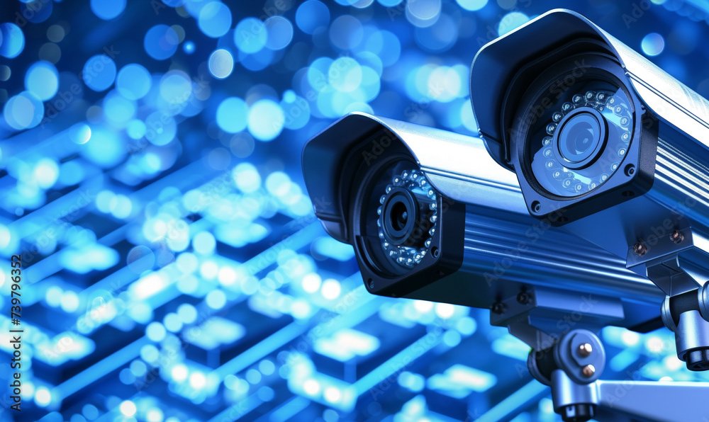 Close-up of a CCTV security technology background