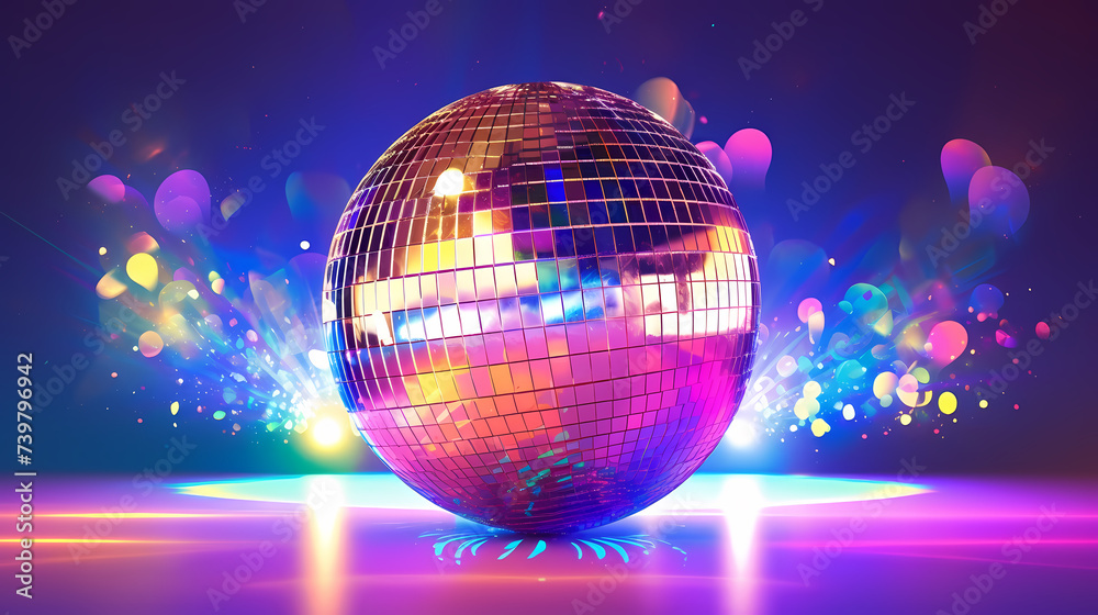 Obraz premium Disco ball sphere with colorful disco lights at party