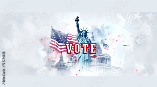 Patriotic Collage Representing American Democracy and the Call to Vote. photo