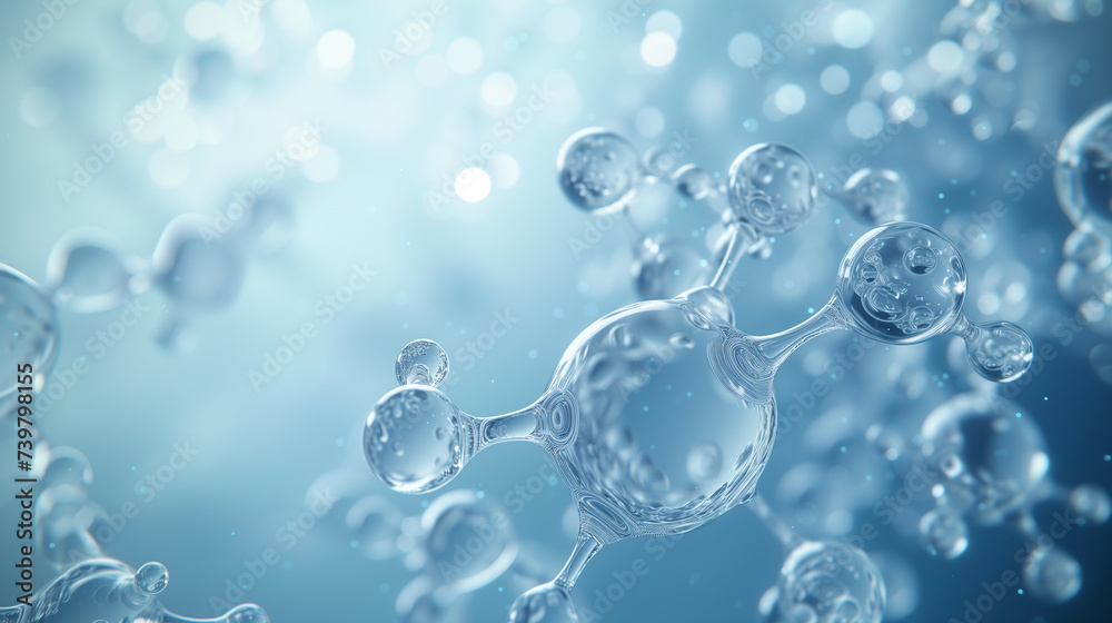 Molecular Structure and Water Molecules 3D Illustration Molecular Structure and Water Molecules 3D Illustration