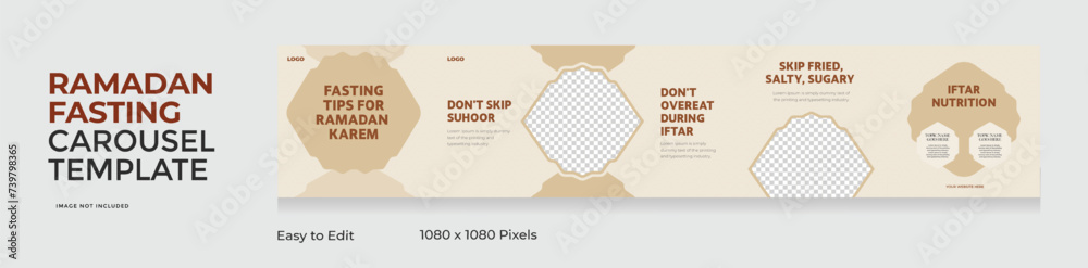 Fototapeta premium Social media carousel template, Ramadan theme square seamless square post, Ramadan fasting healthy tips, EPS vector illustration