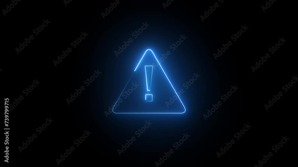 Animated warning icon. neon effect, Light neon on black background. Animated warning icon. neon effect, Light neon on black background.