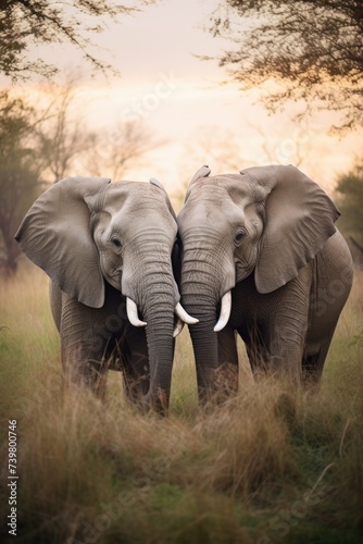 Two elephants standing next to each other. Generative AI.