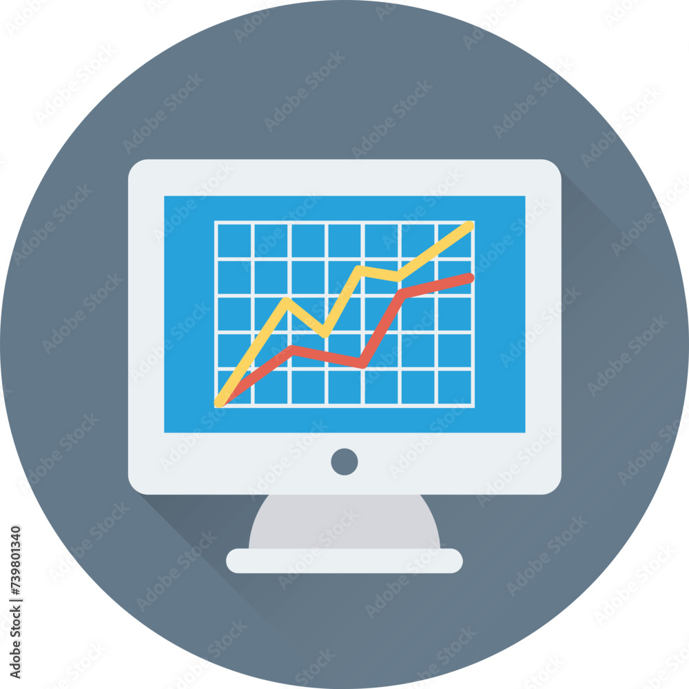 Flat round icon of online graph