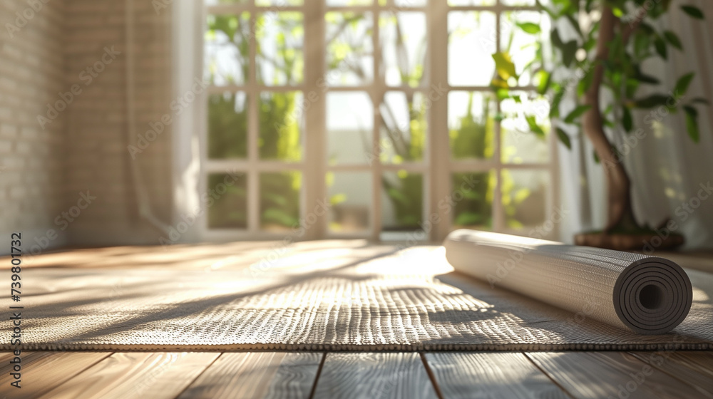 yoga mat in a sunny room yoga mat in a sunny room