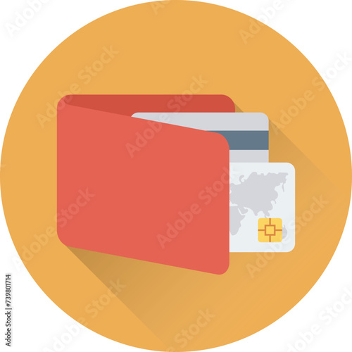 Flat round icon of a wallet 