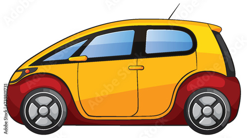 Bright yellow and red compact car in vector style