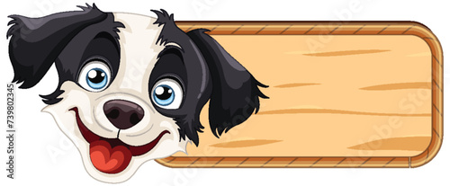Cartoon dog beside an empty wooden sign.
