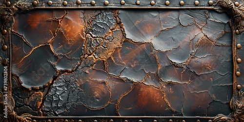 Aged leather frame with cracked texture, rugged elegance