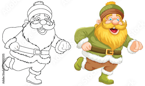 Colorful and outlined versions of festive characters