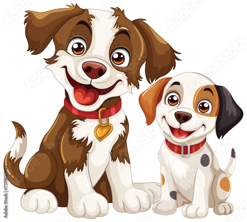 Two happy cartoon dogs with playful expressions