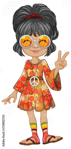 Cartoon of a girl dressed in vibrant hippie attire