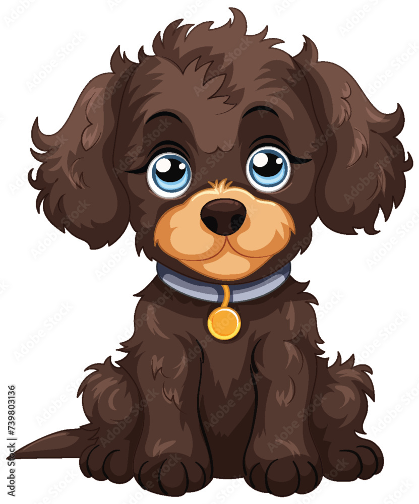 Cute cartoon puppy with big blue eyes and collar Cute cartoon puppy with big blue eyes and collar