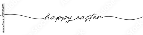 Easter continuous line art border, happy Easter text banner