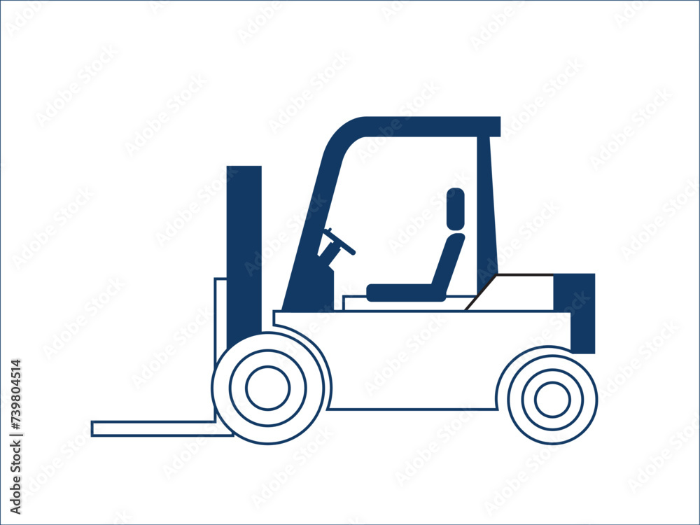 Naklejka premium フォークリフト シンプルなデフォルメされた可愛い自動車のアイコン、イラスト、ピクトグラム