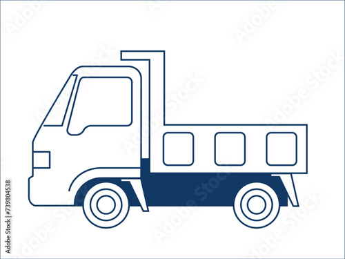 ダンプカー　シンプルなデフォルメされた可愛い自動車のアイコン、イラスト、ピクトグラム