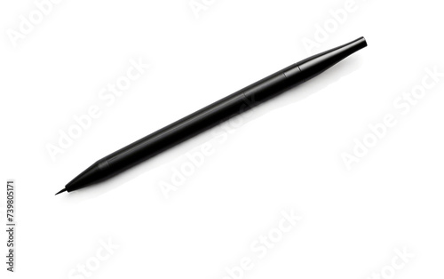 A black pen rests on top of a white surface. on a White or Clear Surface PNG Transparent Background.