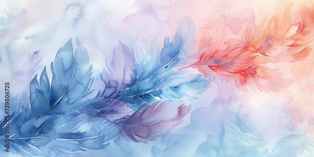 Delicate watercolor feathers depicting lightness and airiness with pastel hues for an ethereal feel
