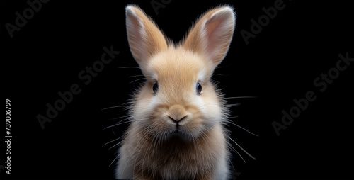 Easter cute bunny portrait banner on black background