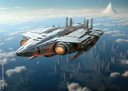 Futuristic Space Ship Floating in the Sky © Paulina