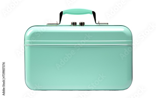 A mint green suitcase stands ready for travel. on a White or Clear Surface PNG Transparent Background.