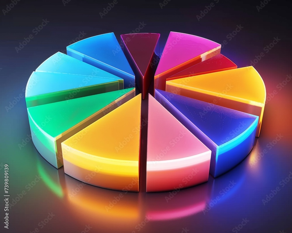 Fototapeta premium Sleek pie chart with dynamic segments, showcasing market share growth, perfect for financial reports