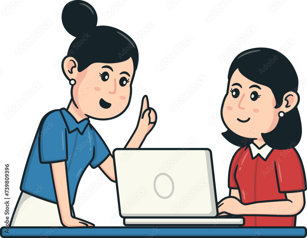 Female Character Gives Training to Her Assistant, Business Meeting and Strategy Planning Concept Female Character Gives Training to Her Assistant, Business Meeting and Strategy Planning Concept