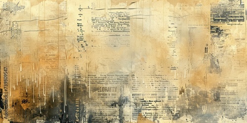 Grunge newsprint paper, overlaid text, urban and layered effect photo