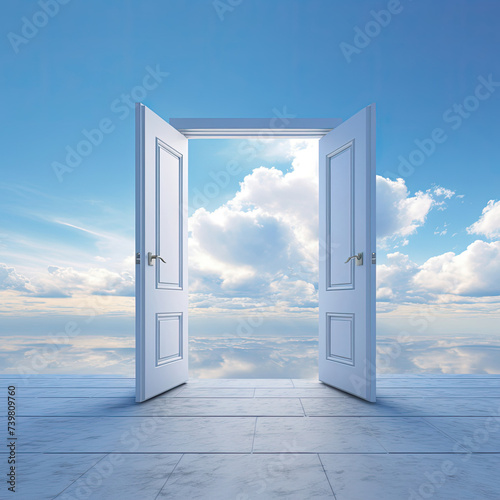 Open Door Revealing Bright Blue Sky