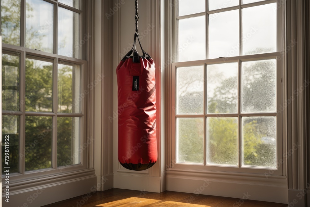 big punching bag in boxing studio.