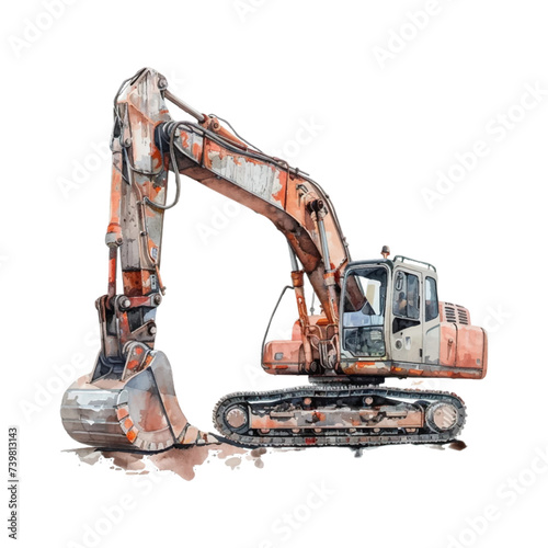 Watercolor excavator on white background