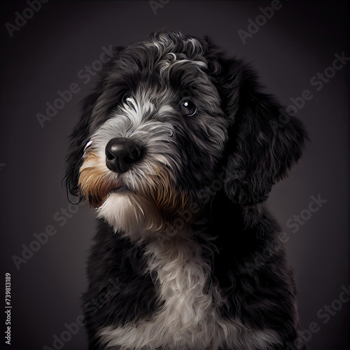 Adorable Portrait of a Fluffy Bernedoodle Puppy in Studio Light © Robert Kneschke