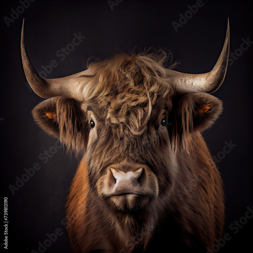 Beefalo Portrait With Majestic Horns in Studio photo