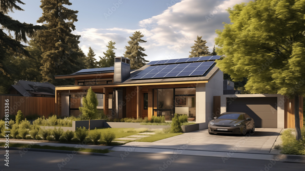  In a burgeoning suburban community, a contemporary passive house stands as a beacon of eco-conscious living, its sleek design 