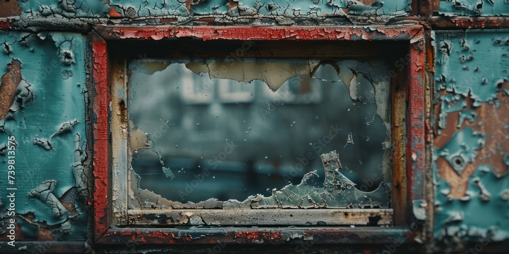 Grunge aesthetic in industrial setting with rusty frame and peeling paint Grunge aesthetic in industrial setting with rusty frame and peeling paint