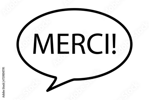 Icono negro de bocadillo con la palabra francesa gracias. 