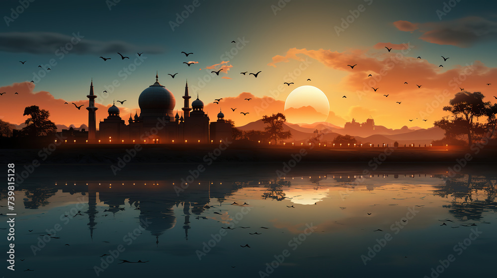 Ramadan backgrounds with beautiful view, Eid ul Fitr And Eid ul Adha - obrazy, fototapety, plakaty 