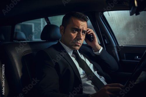Detective undercover conducts surveillance and wiretapping from car photo
