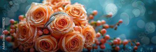 Wedding Rings Lie On Beautiful Bouquet, Banner Image For Website, Background, Desktop Wallpaper